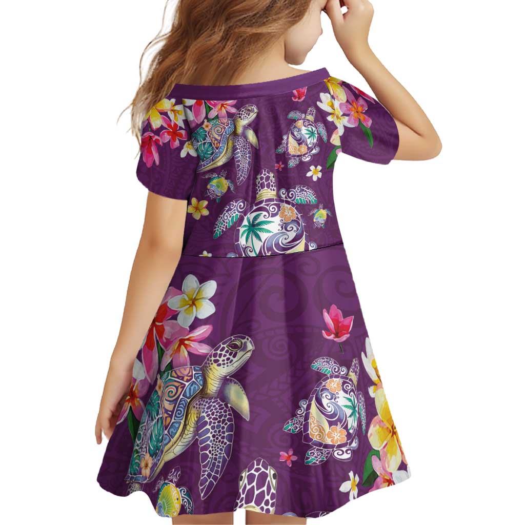 Hawaiian Turtles and Tropical Plants Family Matching Tank Maxi Dress and Hawaiian Shirt Purple Watercolor LT03 - Polynesian Pride