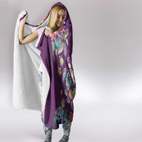 Hawaiian Turtles and Tropical Plants Hooded Blanket Purple Watercolor