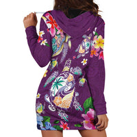 Hawaiian Turtles and Tropical Plants Hoodie Dress Purple Watercolor LT03 - Polynesian Pride