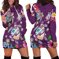 Hawaiian Turtles and Tropical Plants Hoodie Dress Purple Watercolor LT03 - Polynesian Pride
