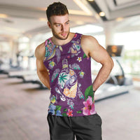 Hawaiian Turtles and Tropical Plants Men Tank Top Purple Watercolor LT03 Purple - Polynesian Pride