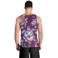 Hawaiian Turtles and Tropical Plants Men Tank Top Purple Watercolor LT03 - Polynesian Pride