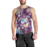 Hawaiian Turtles and Tropical Plants Men Tank Top Purple Watercolor LT03 - Polynesian Pride