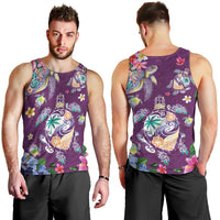 Hawaiian Turtles and Tropical Plants Men Tank Top Purple Watercolor LT03 - Polynesian Pride