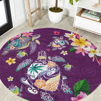 Hawaiian Turtles and Tropical Plants Round Carpet Purple Watercolor LT03 Purple - Polynesian Pride