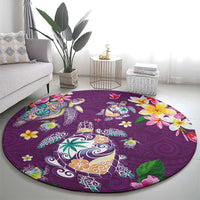 Hawaiian Turtles and Tropical Plants Round Carpet Purple Watercolor LT03 - Polynesian Pride