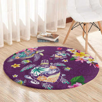 Hawaiian Turtles and Tropical Plants Round Carpet Purple Watercolor LT03 - Polynesian Pride