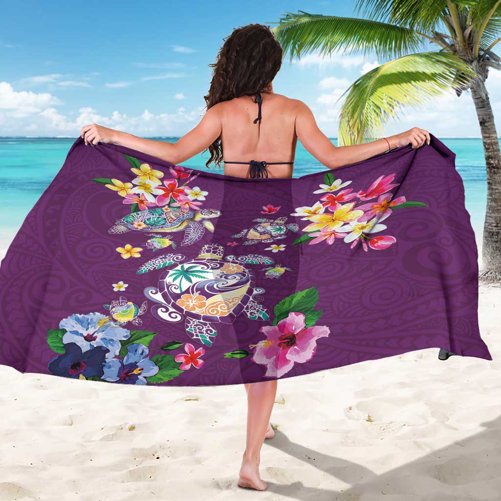 Hawaiian Turtles and Tropical Plants Sarong Purple Watercolor