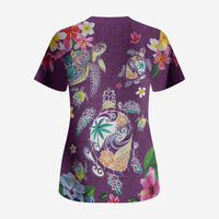 Hawaiian Turtles and Tropical Plants Scrub Top Purple Watercolor LT03 - Polynesian Pride