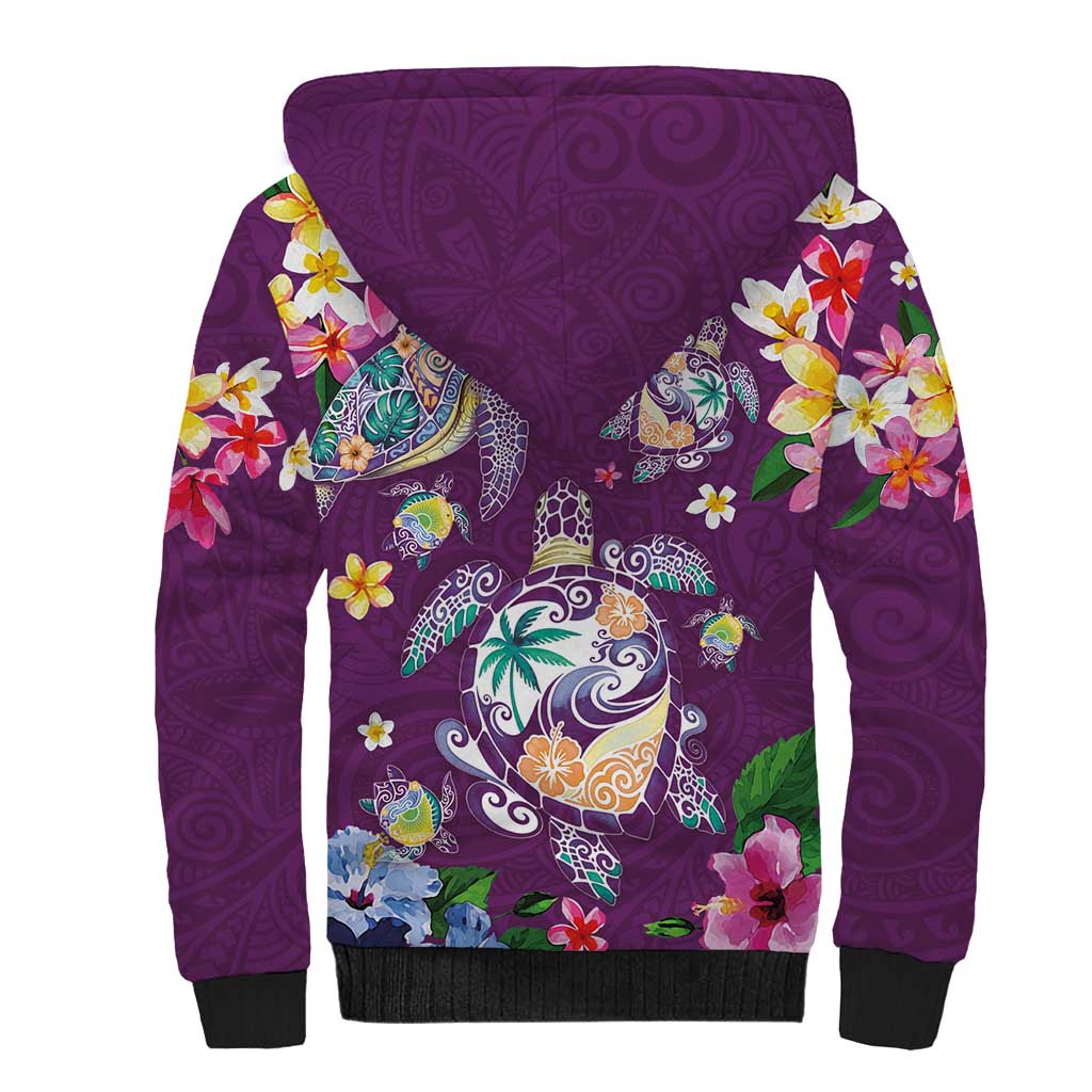 Hawaiian Turtles and Tropical Plants Sherpa Hoodie Purple Watercolor LT03 - Polynesian Pride