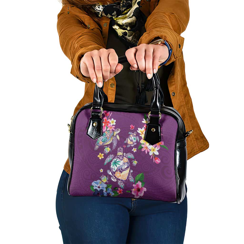 Hawaiian Turtles and Tropical Plants Shoulder Handbag Purple Watercolor