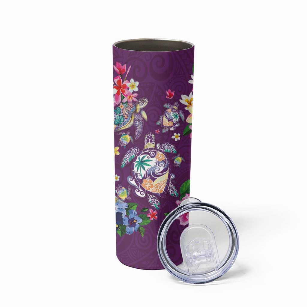 Hawaiian Turtles and Tropical Plants Skinny Tumbler Purple Watercolor LT03 - Polynesian Pride