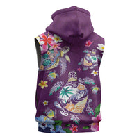 Hawaiian Turtles and Tropical Plants Sleeveless Hoodie Purple Watercolor