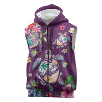 Hawaiian Turtles and Tropical Plants Sleeveless Zip Hoodie Purple Watercolor LT03 Purple - Polynesian Pride