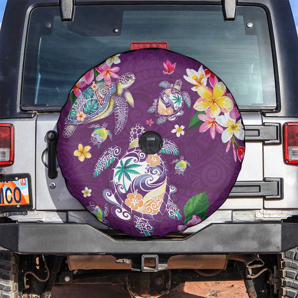 Hawaiian Turtles and Tropical Plants Spare Tire Cover Purple Watercolor