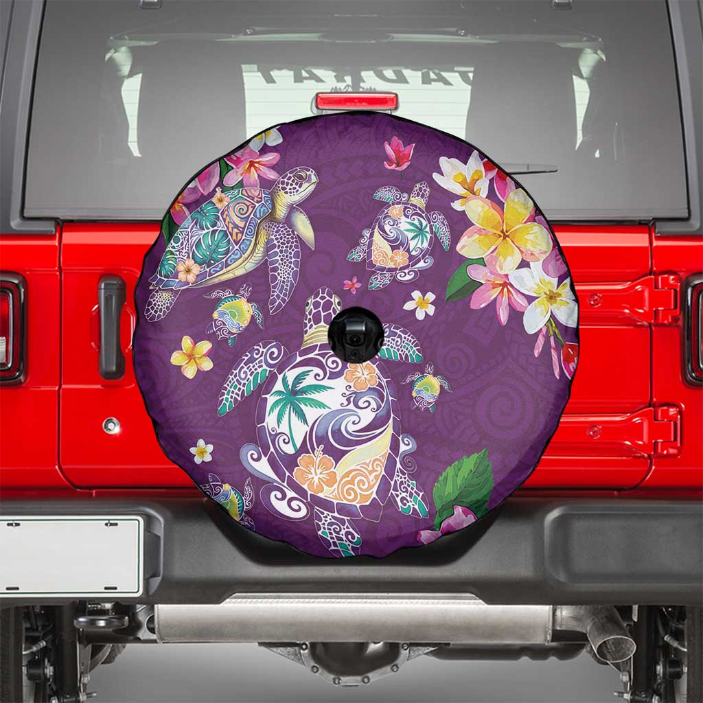 Hawaiian Turtles and Tropical Plants Spare Tire Cover Purple Watercolor