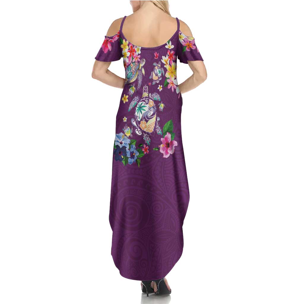 Hawaiian Turtles and Tropical Plants Summer Maxi Dress Purple Watercolor LT03 - Polynesian Pride