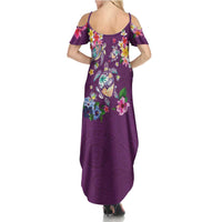 Hawaiian Turtles and Tropical Plants Summer Maxi Dress Purple Watercolor LT03 - Polynesian Pride