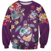 Hawaiian Turtles and Tropical Plants Sweatshirt Purple Watercolor