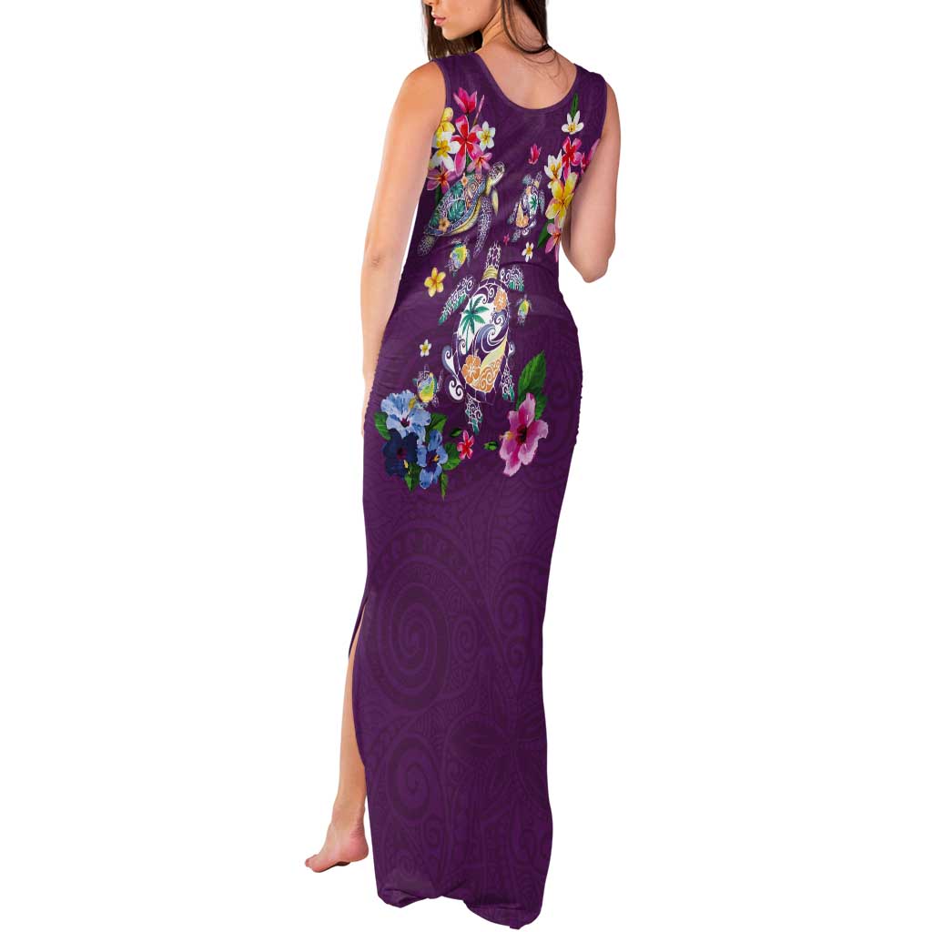 Hawaiian Turtles and Tropical Plants Tank Maxi Dress Purple Watercolor