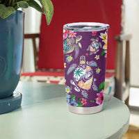 Hawaiian Turtles and Tropical Plants Tumbler Cup Purple Watercolor