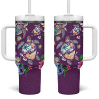 Hawaiian Turtles and Tropical Plants Tumbler With Handle Purple Watercolor LT03 One Size: 40 oz Purple - Polynesian Pride