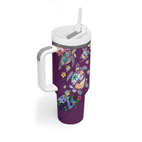 Hawaiian Turtles and Tropical Plants Tumbler With Handle Purple Watercolor LT03 - Polynesian Pride