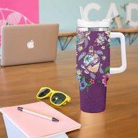 Hawaiian Turtles and Tropical Plants Tumbler With Handle Purple Watercolor LT03 - Polynesian Pride