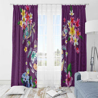Hawaiian Turtles and Tropical Plants Window Curtain Purple Watercolor