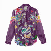 Hawaiian Turtles and Tropical Plants Women Casual Shirt Purple Watercolor LT03 - Polynesian Pride