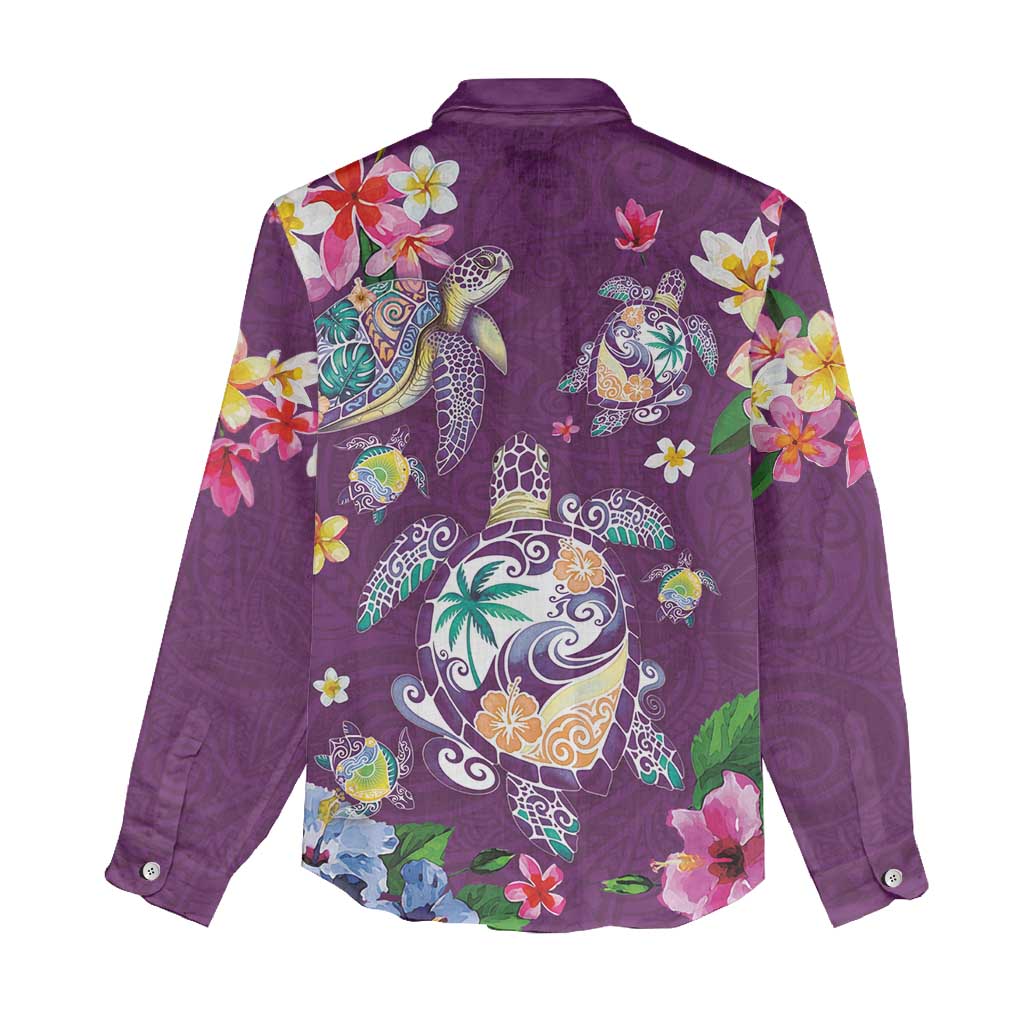 Hawaiian Turtles and Tropical Plants Women Casual Shirt Purple Watercolor LT03 - Polynesian Pride