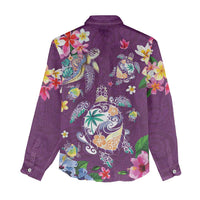 Hawaiian Turtles and Tropical Plants Women Casual Shirt Purple Watercolor LT03 - Polynesian Pride