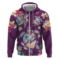 Hawaiian Turtles and Tropical Plants Zip Hoodie Purple Watercolor