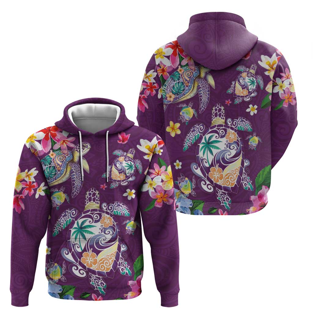 Hawaiian Turtles and Tropical Plants Zip Hoodie Purple Watercolor