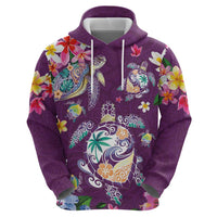 Hawaiian Turtles and Tropical Plants Zip Hoodie Purple Watercolor