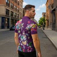 Hawaiian Turtles and Tropical Plants Zipper Polo Shirt Purple Watercolor LT03 - Polynesian Pride