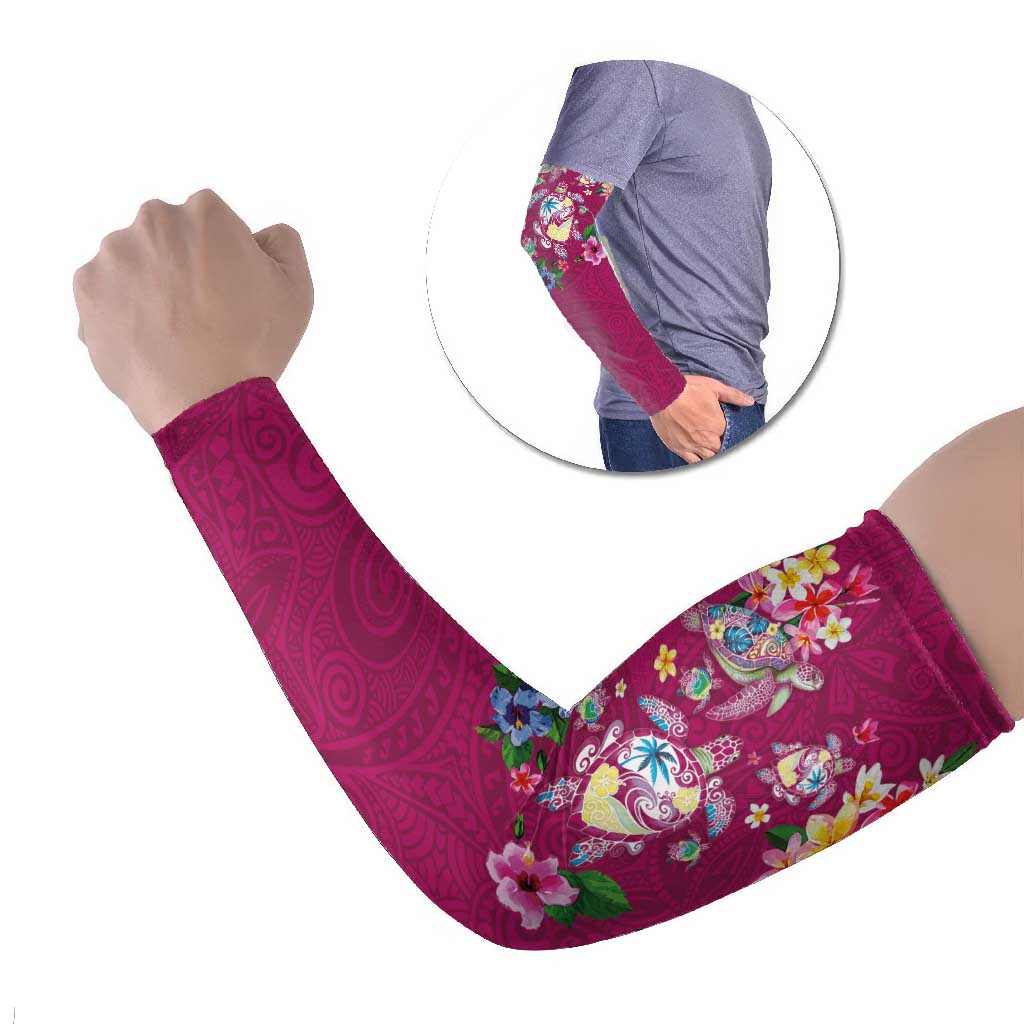 Hawaiian Turtles and Tropical Plants Arm Sleeves Pink Watercolor LT03 Set of 2 Pink - Polynesian Pride