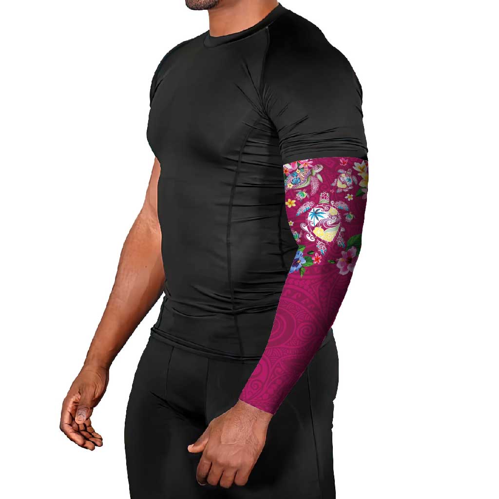 Hawaiian Turtles and Tropical Plants Arm Sleeves Pink Watercolor LT03 - Polynesian Pride
