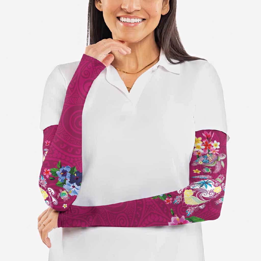 Hawaiian Turtles and Tropical Plants Arm Sleeves Pink Watercolor LT03 - Polynesian Pride