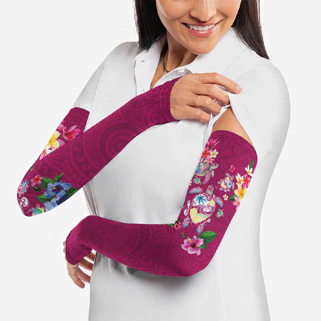 Hawaiian Turtles and Tropical Plants Arm Sleeves Pink Watercolor LT03 - Polynesian Pride