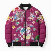 Hawaiian Turtles and Tropical Plants Bomber Puffer Jacket Pink Watercolor