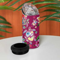 Hawaiian Turtles and Tropical Plants 4 in 1 Can Cooler Tumbler Pink Watercolor LT03 - Polynesian Pride