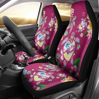 Hawaiian Turtles and Tropical Plants Car Seat Cover Pink Watercolor