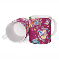 Hawaiian Turtles and Tropical Plants Ceramic Mug Pink Watercolor