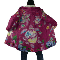 Hawaiian Turtles and Tropical Plants Cloak Pink Watercolor