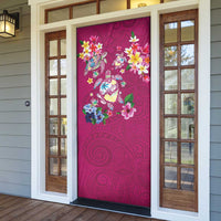 Hawaiian Turtles and Tropical Plants Door Cover Pink Watercolor