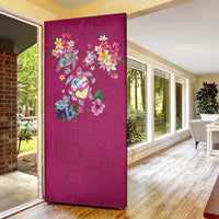 Hawaiian Turtles and Tropical Plants Door Cover Pink Watercolor
