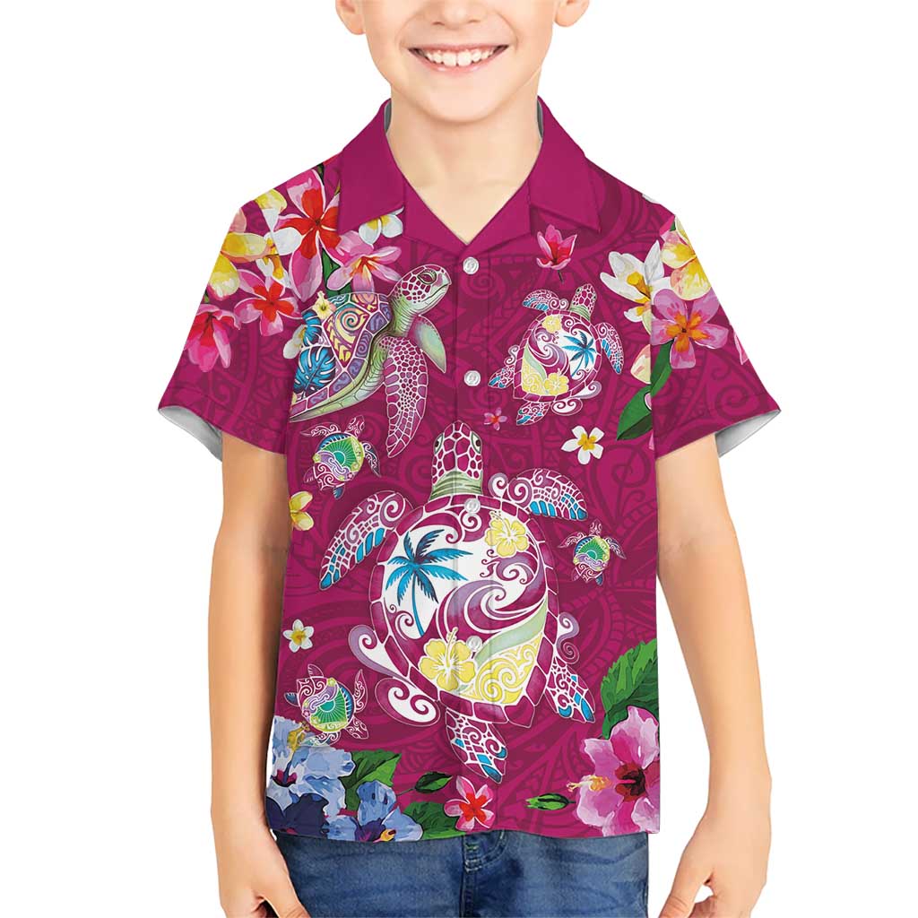Hawaiian Turtles and Tropical Plants Family Matching Mermaid Dress and Hawaiian Shirt Pink Watercolor LT03 Son's Shirt Pink - Polynesian Pride