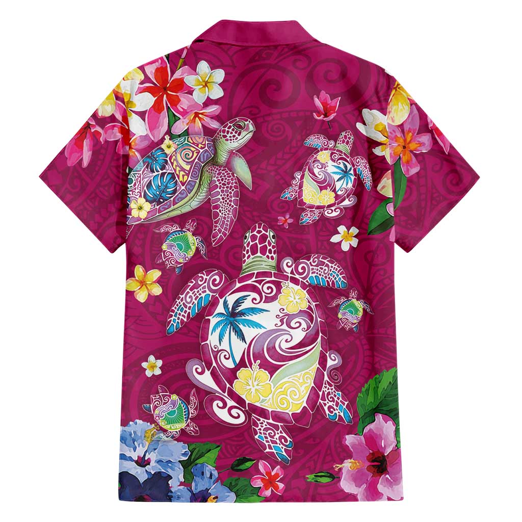 Hawaiian Turtles and Tropical Plants Family Matching Off Shoulder Maxi Dress and Hawaiian Shirt Pink Watercolor LT03 - Polynesian Pride