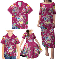 Hawaiian Turtles and Tropical Plants Family Matching Puletasi and Hawaiian Shirt Pink Watercolor LT03 - Polynesian Pride